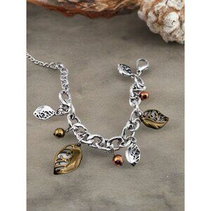 Bright Leaf Song Charm Bracelet Mixed Metals Leaves Pouch.
